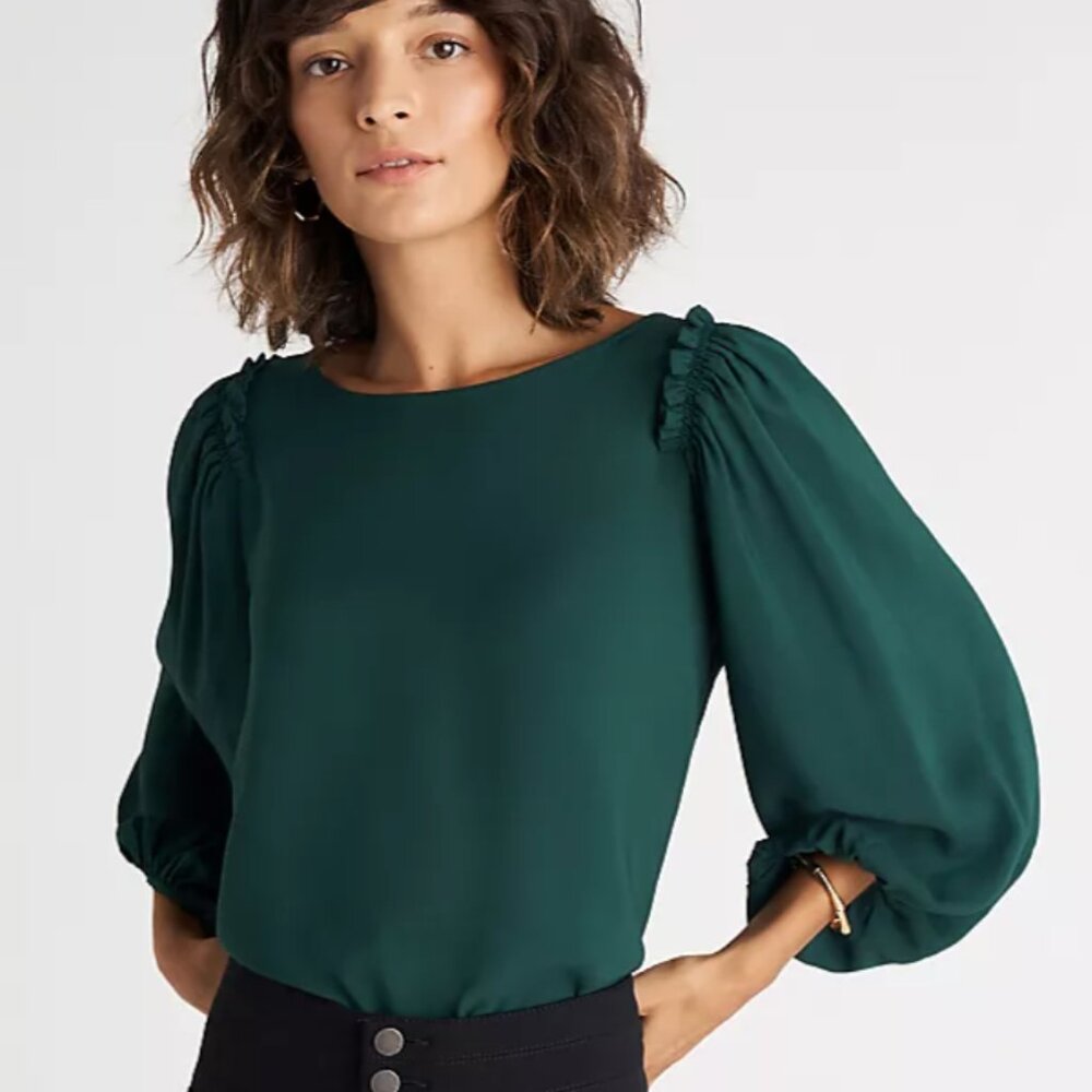 Ann Taylor Shirred Sleeve Boatneck Top